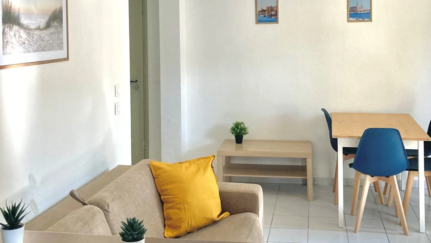 Living room of the one-bedroom apartment