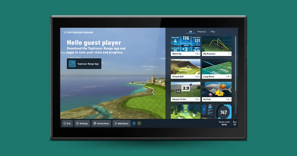 Toptracer games menu available at the driving range